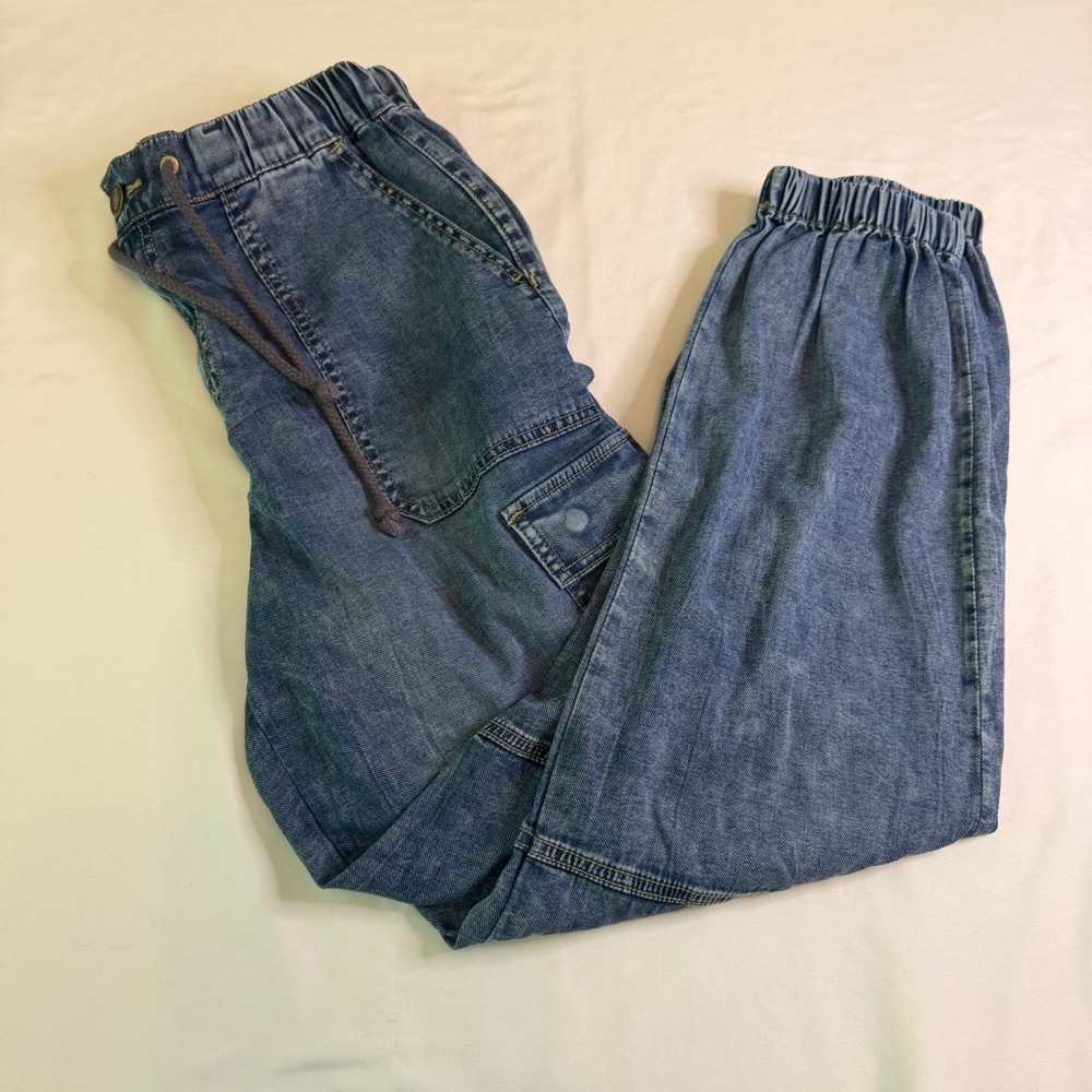 SO Women Blue Denim Cargo Jogger Pants Size M Elastic Waist Utility JG42D100RW2